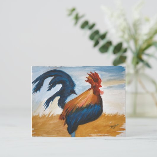 Morning Rooster Postkarte (Stehend Vorderseite)