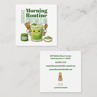 Morning Routine Matcha Club Personaliezed Quadratische Visitenkarte