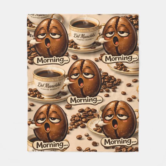 Morning sleepy coffee bean funny repeated pattern fleecedecke (Vorderseite)