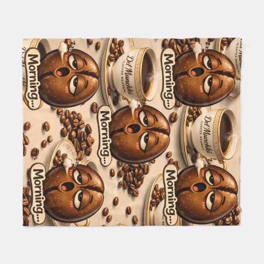Morning sleepy coffee bean funny repeated pattern  fleecedecke (Vorderseite (Horizontal))