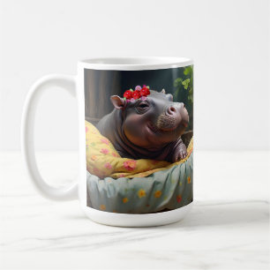 "Morning Snuggles: Baby Hippo Wecke in Basket, Kaffeetasse