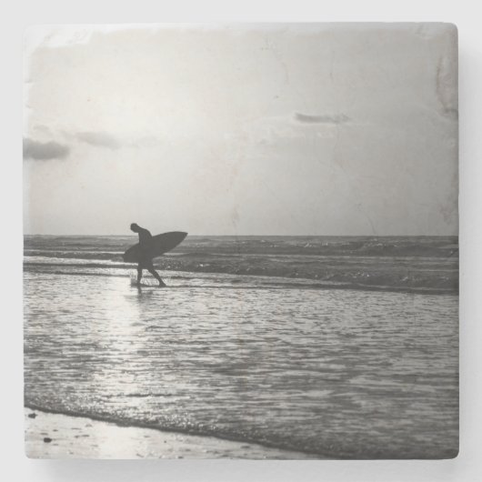 Morning Surfer Grauscale Steinuntersetzer (Vorderseite)
