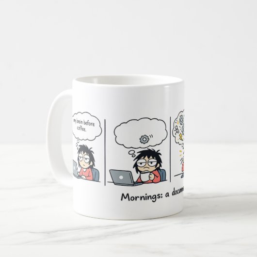 Mornings: Ein Dokumentarfilm | Lustiger Kaffee-Com Kaffeetasse (Vorderseite Links)