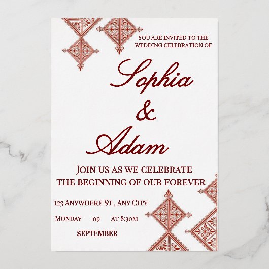 Moroccan Berber Pattern Wedding Invitation Folieneinladung (Vorderseite)