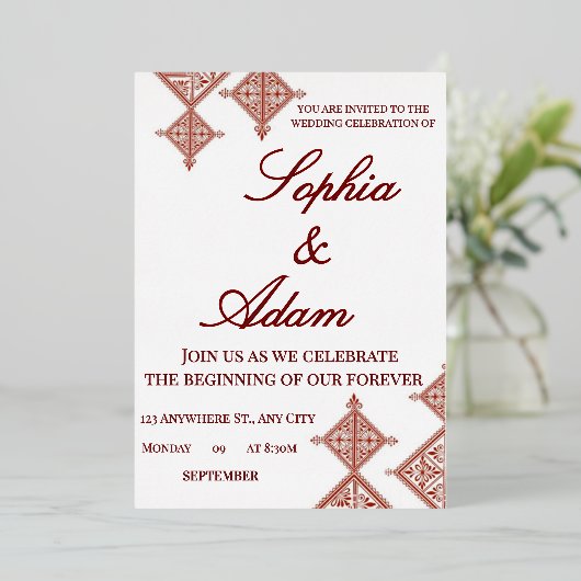 Moroccan Berber Pattern Wedding Invitation Folieneinladung (Stehend vorne)
