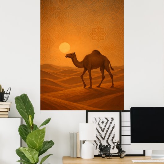 Moroccan Desert Camel Sunset Poster (Heimbüro)