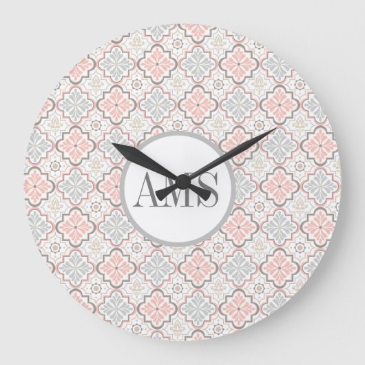 Moroccan Flowers Pattern Monogram   Große Wanduhr (Vorderseite)