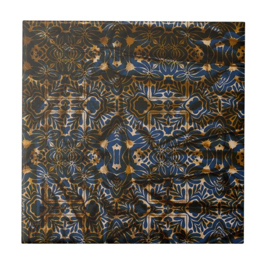 Moroccan Indigo and Gold Mandala Pattern Accent Fliese (Vorderseite)