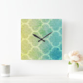 Moroccan Inspirred Colorful Pattern Wall Clock Quadratische Wanduhr (Zuhause)