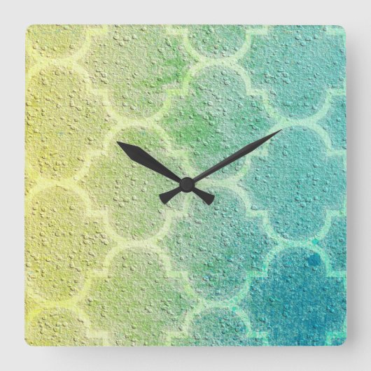 Moroccan Inspirred Colorful Pattern Wall Clock Quadratische Wanduhr (Vorderseite)