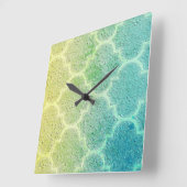 Moroccan Inspirred Colorful Pattern Wall Clock Quadratische Wanduhr (Winkel)
