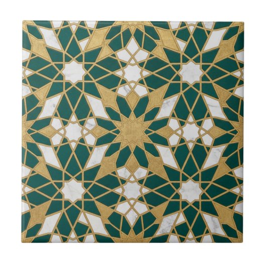 Moroccan Islamic Teal Gold Geometric Seamless Patt Fliese (Vorderseite)