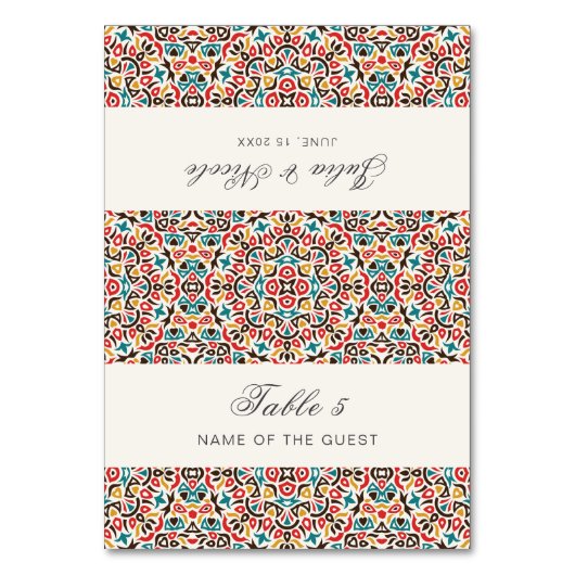 Moroccan Lattice Geo Mandala Wedding Place Card Tischnummer (Vorderseite)