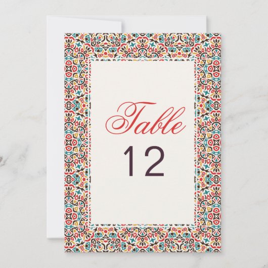 Moroccan Lattice Geo Mandala Wedding Table Number Einladung (Vorderseite)