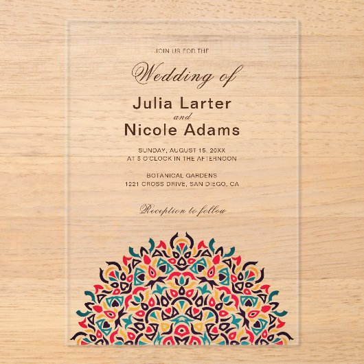 Moroccan Lattice Geometric Mandala Wedding Acryleinladungen (Vorderseite)
