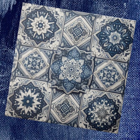 Moroccan Mediterranean Blue & White Tile Pattern Fliese