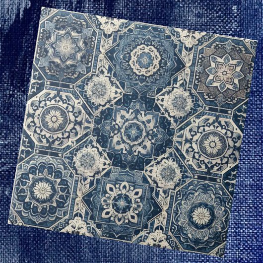 Moroccan Mediterranean Blue & White Tile Pattern Fliese