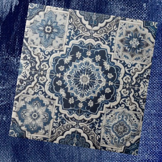 Moroccan Mediterranean Blue & White Tile Pattern Fliese