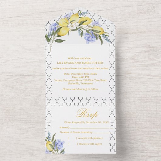 Moroccan Pattern Mediterranean Lemon Wedding  All In One Einladung (Innen Boden)
