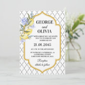 Moroccan Pattern Mediterranean Lemon Wedding Einladung (Stehend Vorderseite)