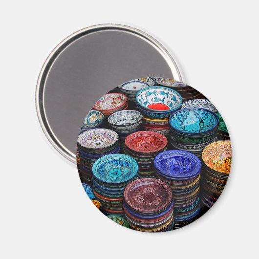 Moroccan Plate At Market Magnet (Vorderseite/Rückseite)