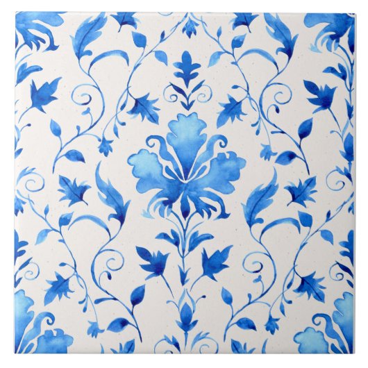 Moroccan Quatrefoil Blue and White Marble  Fliese (Vorderseite)