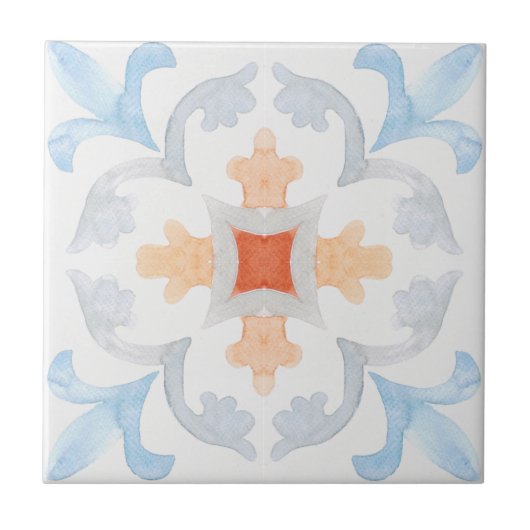 Moroccan style tile flower orange grey summer fliese (Vorderseite)