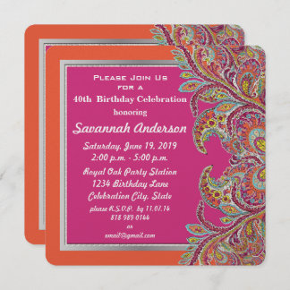 Moroccan Tangerine & Fuchsia 40th Birthday Party Einladung