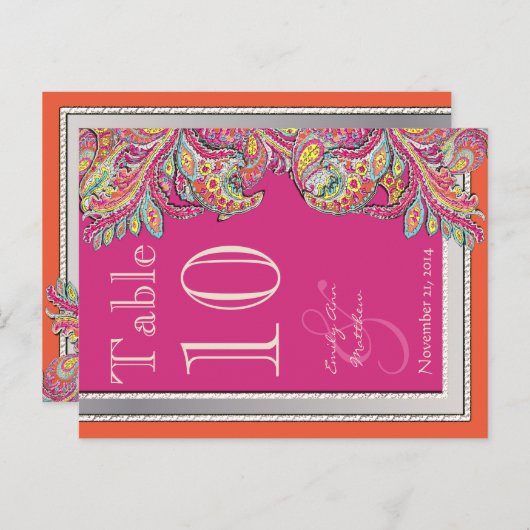 Moroccan Tangerine & Fuchsia Wedding Table Number Postkarte (Vorne/Hinten)