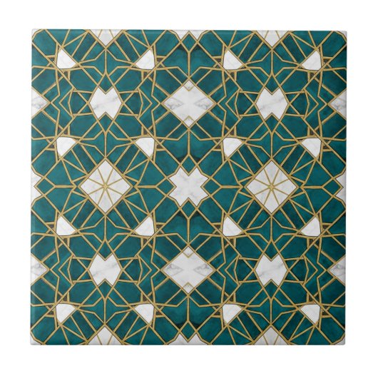 Moroccan Teal and Gold Islamic Geometric Seamless  Fliese (Vorderseite)
