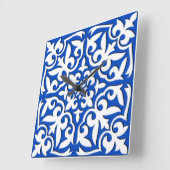 Moroccan tile - cobalt blue and white quadratische wanduhr (Winkel)