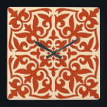Moroccan tile - coral orange and peach quadratische wanduhr<br><div class="desc">Moroccan inspired tile pattern with a polished,  ceramic look - deep coral orange with a light peach background</div>