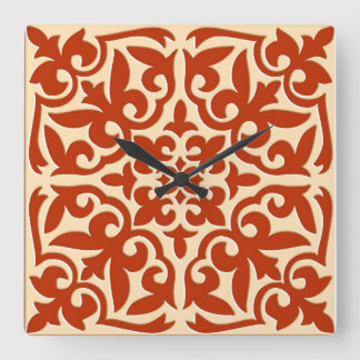 Moroccan tile - coral orange and peach quadratische wanduhr