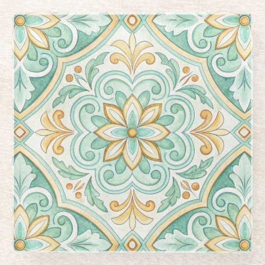 Moroccan Tile Geometric Floral Pattern Glasuntersetzer (Vorderseite)
