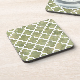 Moroccan Tile Trellis Patterm on Moss Green Marble Untersetzer