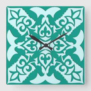 Moroccan tile - turquoise and aqua quadratische wanduhr