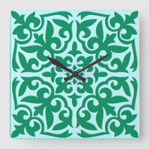 Moroccan tile - turquoise and aqua quadratische wanduhr