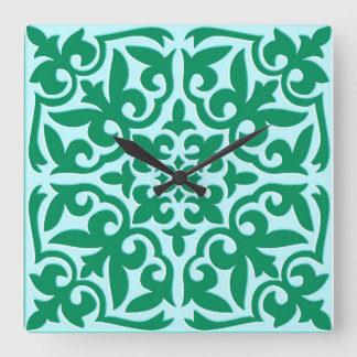 Moroccan tile - turquoise and aqua quadratische wanduhr