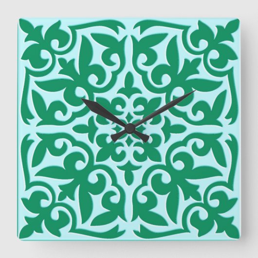Moroccan tile - turquoise and aqua quadratische wanduhr (Vorderseite)