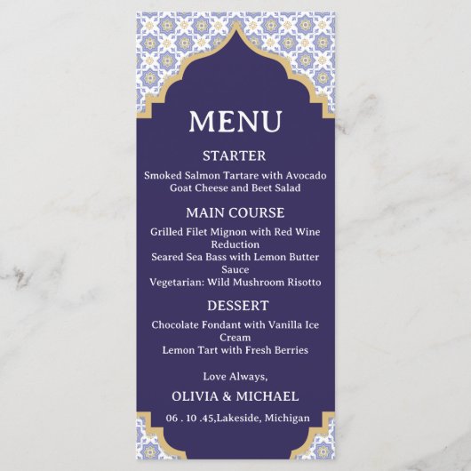 Moroccan Tile Wedding Menu Card Menükarte (Vorderseite)