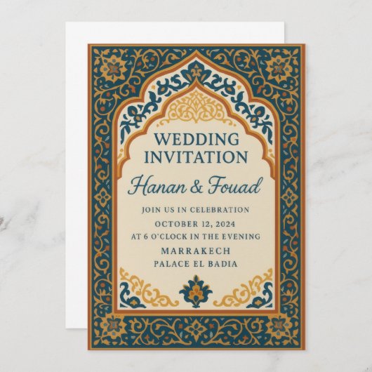 Moroccan Wedding Invitation Template – Elegant Isl Einladung (Vorne/Hinten)