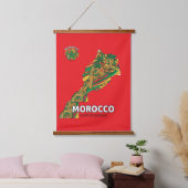 Morocco Land of Dreams Map Wood Wall Tapestry Wandteppich Mit Holzrahmen (Schlafzimmer)