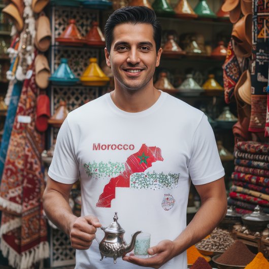 Morocco Map Art – Red & Green Moroccan T-Shirt