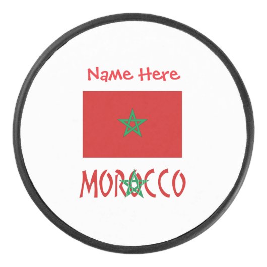 Morocco Moroccan Flag Red Personalized Name Eishockey Puck (Vorderseite)