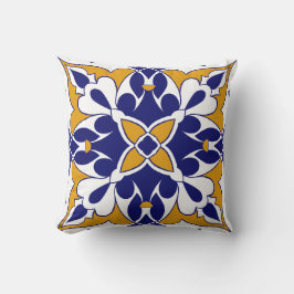 Morocco Square Tile Yellow Blue Bohemian Pattern Kissen