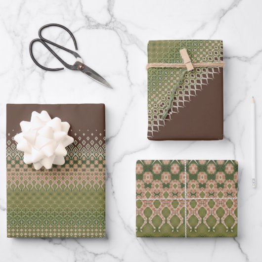 Morph Green Brown Paper Pack 3 Geschenkpapier Set (Vorderseite)
