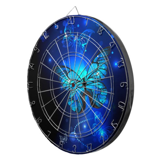 Morpho Butterfly im dunklen Hintergrund Dartscheibe (Vorderseite rechts)