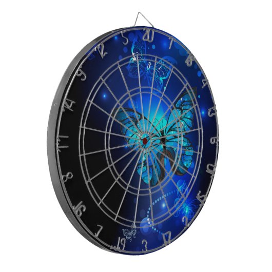 Morpho Butterfly im dunklen Hintergrund Dartscheibe (Vorderseite Links)