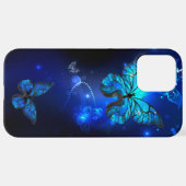 Morpho Butterfly im dunklen Hintergrund iPhone Hülle (Hinten horizontal)