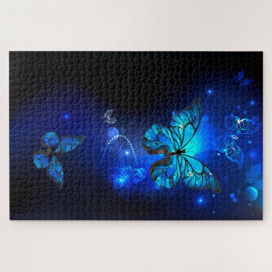 Morpho Butterfly im dunklen Hintergrund Puzzle (Horizontal)